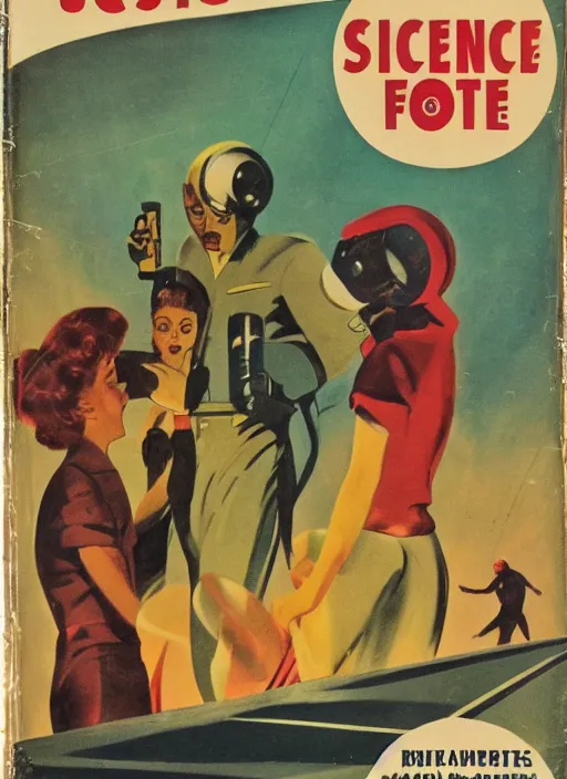 Prompt: 1950s science fiction book cover illustration