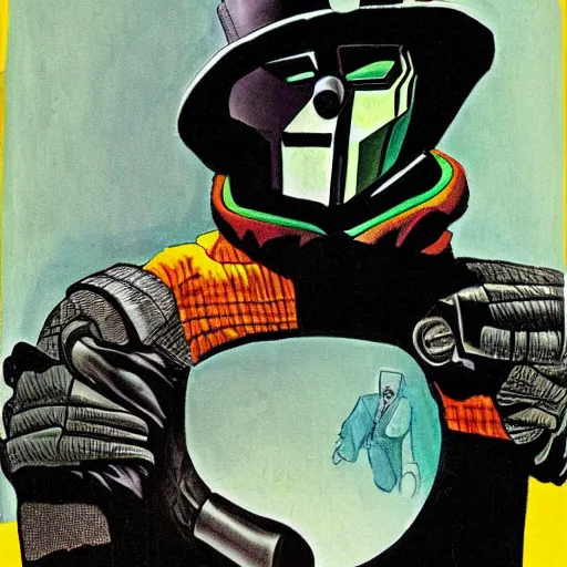 Prompt: a full body portrait of mf doom by edmund emshwiller