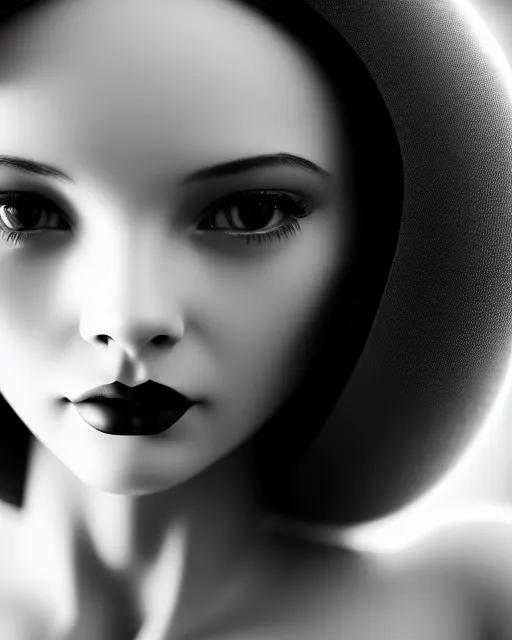 Image similar to black and white dreamy young beautiful female artificial intelligence, metropolis, cinematic, rim light, bokeh, photo - realistic, elegant, high detail, 8 k, masterpiece, photo taken in 1 9 3 0