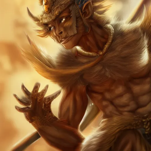 Prompt: detailed beautiful sun wukong art of a protagonist, depth of field, on artists amino, artists reddit by sakimichan patreon, wlop, weibo high quality art on artstation