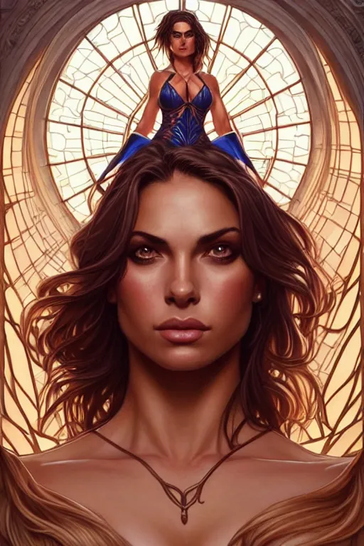 Prompt: symmetry!! intense fanart of 3 / 4 back pose of adriana chechik as acotar protagonist, intricate, elegant, highly detailed, my rendition, digital painting, artstation, concept art, smooth, sharp focus, illustration, art by artgerm and greg rutkowski and alphonse mucha