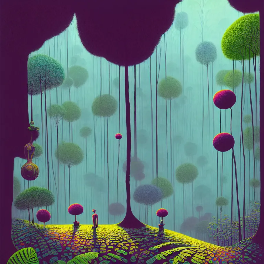 Prompt: surreal gediminas pranckevicius, malaysia jungle, summer morning, very coherent and colorful high contrast art by james gilleard james gurney floralpunk screen printing woodblock, dark shadows, pastel color, hard lighting, stippled light, art nouveau, film noir