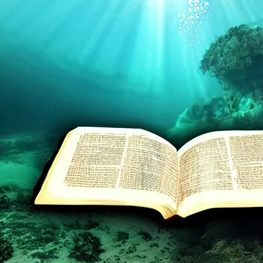 Prompt: the bible underwater