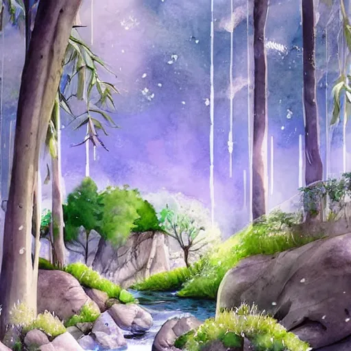 Image similar to beautiful happy picturesque charming sci - fi organic pod - like homes of the future in a beautiful natural scene. water, trees and rocks. beautiful light. soft colour scheme. beautiful artistic detailed watercolor by lurid. ( 2 0 2 2 )