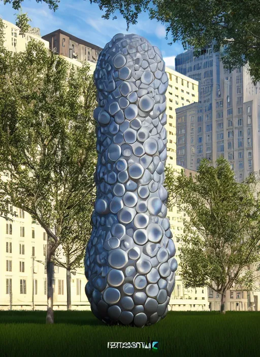 Image similar to highly detailed realistic architecture 3 d render of a futurisctic metallic stele made from balls standing in a city park, archdaily, made in unreal engine 4 octane render