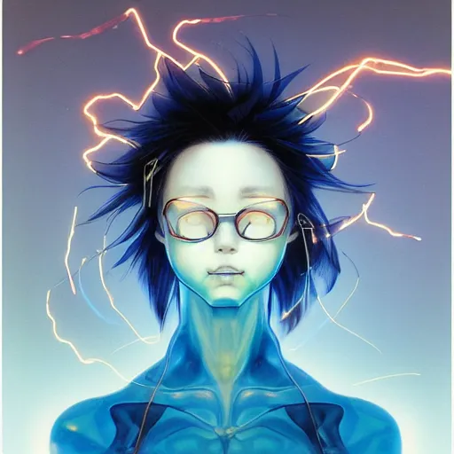 Prompt: prompt : blue lightning portrait soft light painted by james jean and katsuhiro otomo and erik jones, inspired by evangeleon anime, smooth face feature, intricate oil painting, high detail illustration, sharp high detail, manga and anime 1 9 9 9