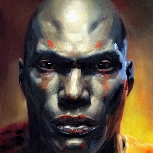 Image similar to face protrait of martian manhunter, realistic, ultrahd, jeremy mann painting