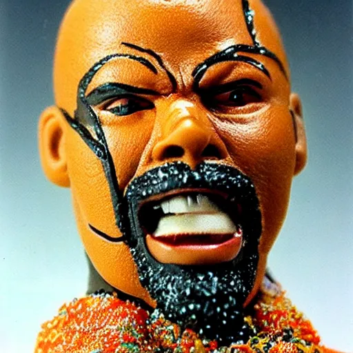 Image similar to mr. t action figure melting in acid, detailed facial expressions, 1 9 8 0 s aesthetic