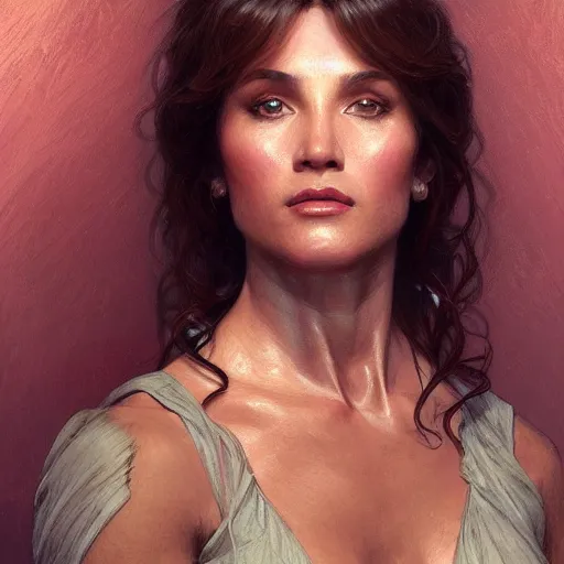 Prompt: portrait of a woman, stallone, schwarzenegger, intricate, elegant, highly detailed, digital painting, artstation, concept art, smooth, sharp focus, illustration, art by artgerm and greg rutkowski and alphonse mucha and william - adolphe bouguereau