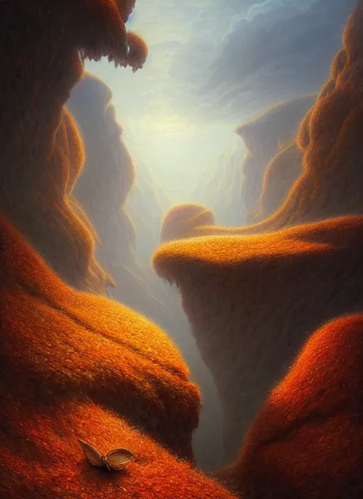 Image similar to autumn mornings in the low - poly cliffs of illusions, diffuse lighting, fantasy, intricate, surrealism!!!!, highly detailed, lifelike, photorealistic, digital painting, artstation, illustration, concept art, smooth, sharp focus, by greg rutkowski, chris tulloch mccabe, valentina remenar and asher duran,
