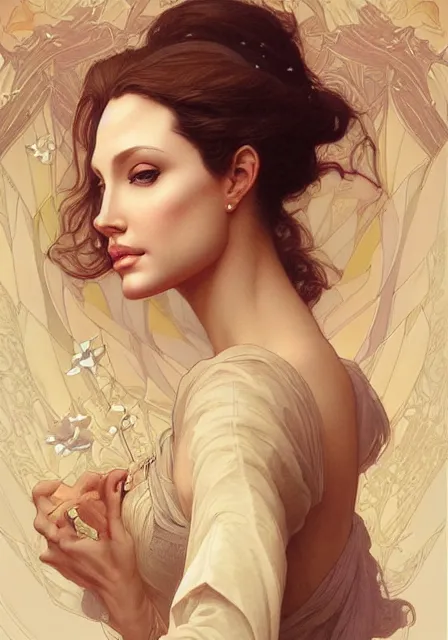 Prompt: sersei angeline jolie, intricate, elegant, highly detailed, digital painting, artstation, concept art, smooth, sharp focus, illustration, art by artgerm and greg rutkowski and alphonse mucha and william - adolphe bouguereau