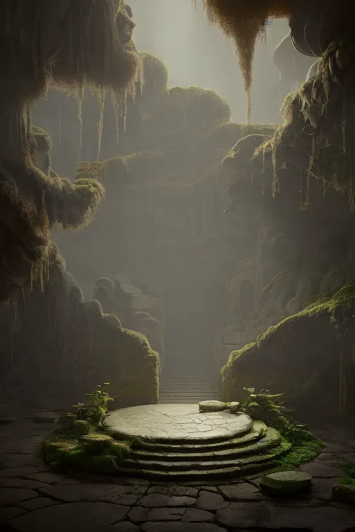 Image similar to Underground Temple Grounds, illustration, painting oil on canvas by Oliver Beck, octane render trending on artstation, 4k, 8k, HD