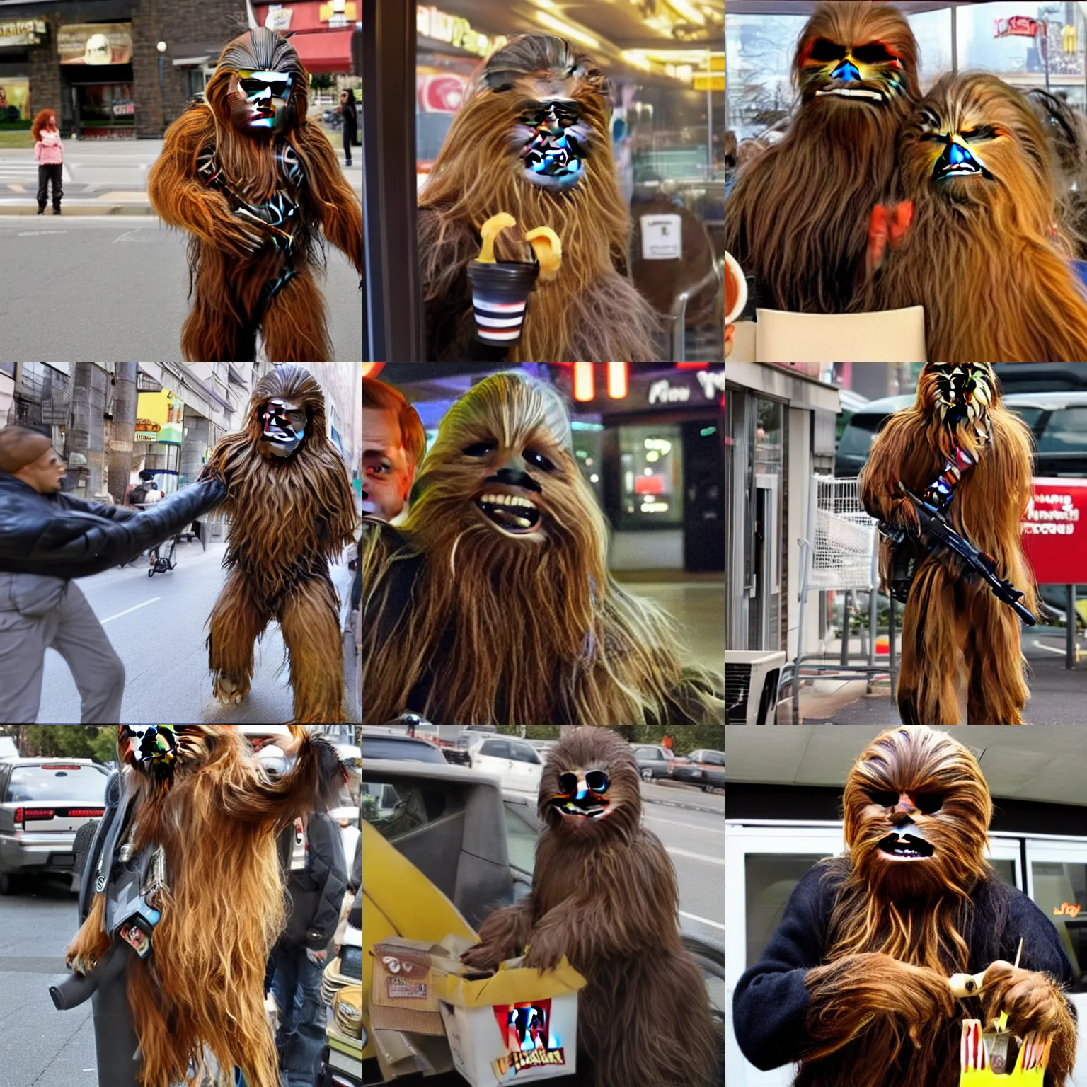 Prompt: Chewbacca robbing a McDonald's