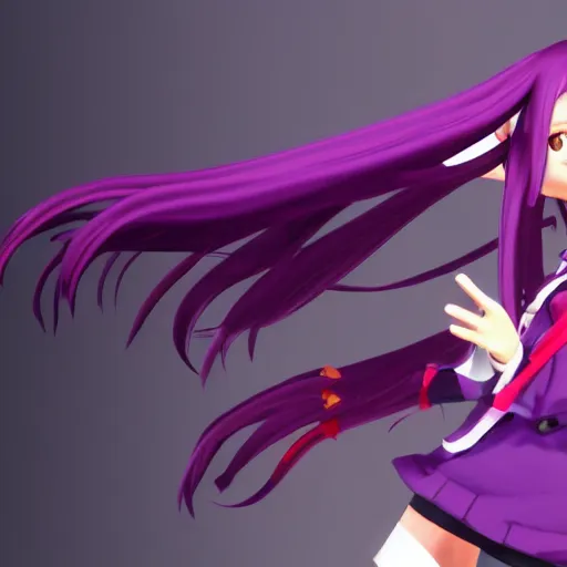 Image similar to Reisen Udongein Inaba, Purple long hair, touhou project, unreal engine generation, 4k, school uniform