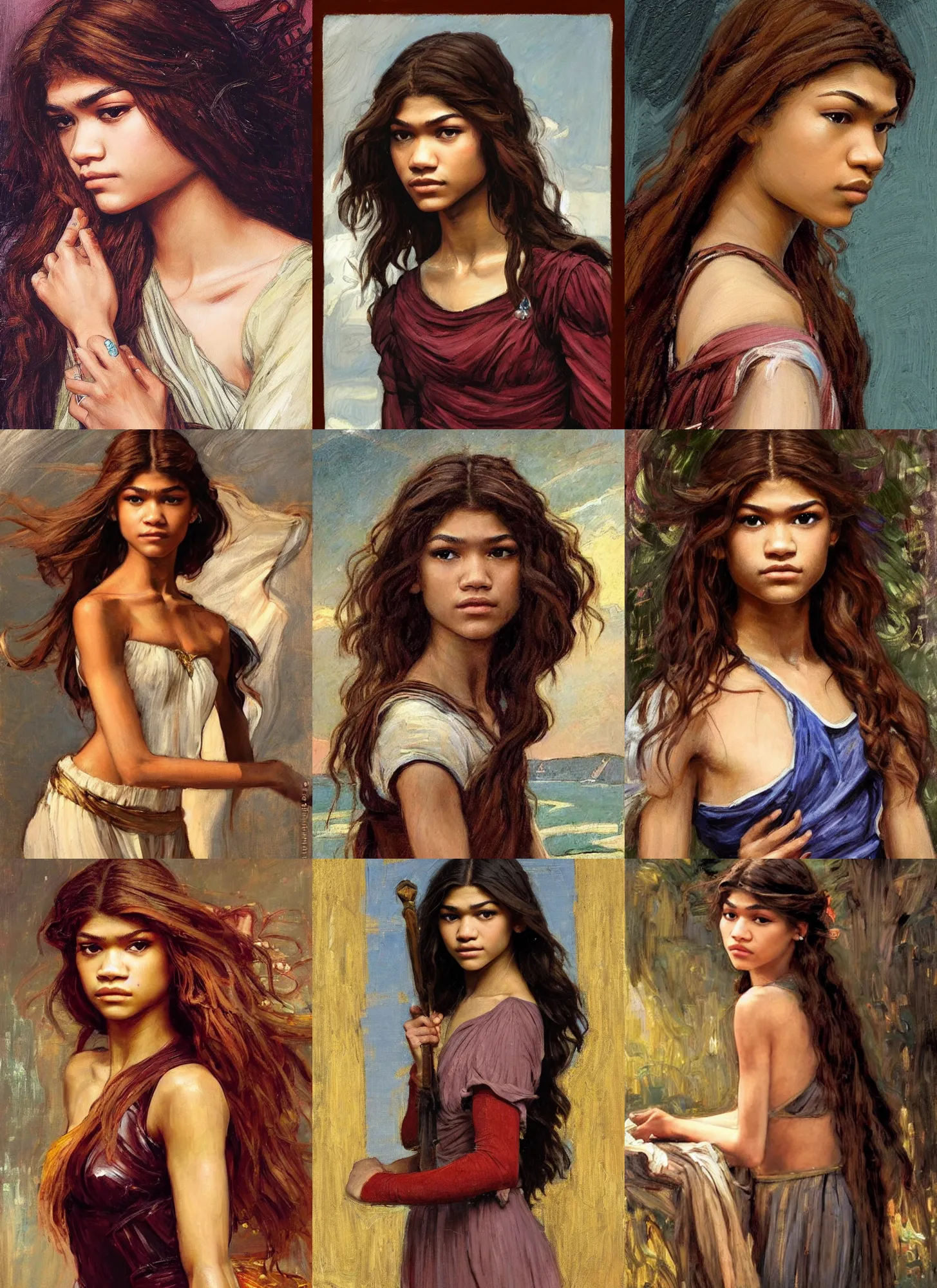 Prompt: zendaya, william waterhouse, a 1 9 th century oil painter, greek mythology characters