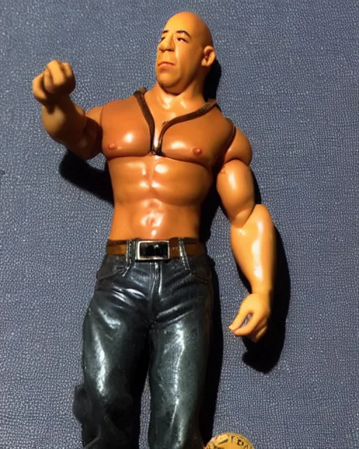 Prompt: a cute little plastic statuette of vin diesel, ebay listing, product picture, advertisement, thumbnail