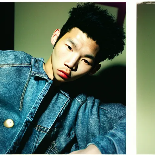 Image similar to realistic! photoshoot for a new balenciaga lookbook, color film photography, portrait of a beautiful asian model, photo in style of tyler mitchell, 35mm