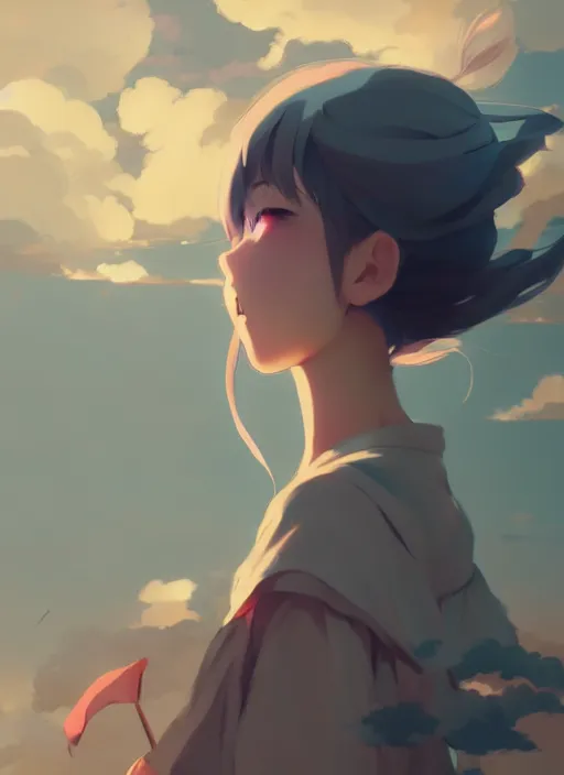 Image similar to portrait of cartoon girl, cloudy sky background lush landscape illustration concept art anime key visual trending pixiv fanbox by wlop and greg rutkowski and makoto shinkai and studio ghibli