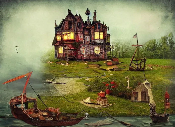 Image similar to folk art, lowbrow, matte painting, 3 - d highly detailed, in the style of alexander jansson,