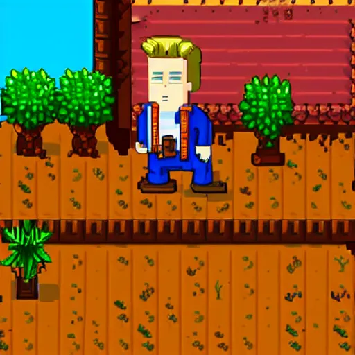 Prompt: pixel art johnny bravo ( from cartoon network ) in stardew valley