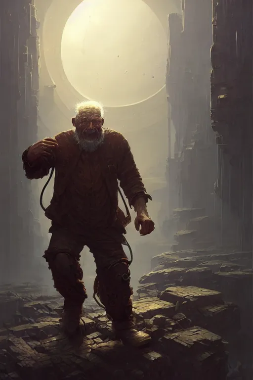 Prompt: heroic old man cyborg by anna podedworna, bayard wu, greg rutkowski