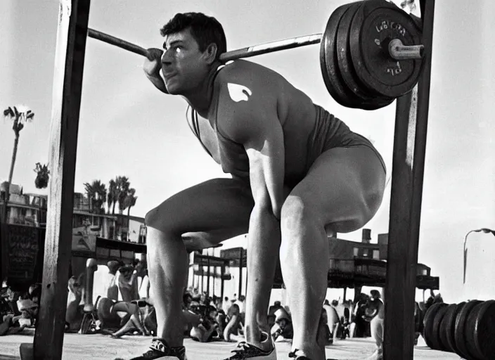 Image similar to color picture of a weightlifter at venice beach the 8 0's