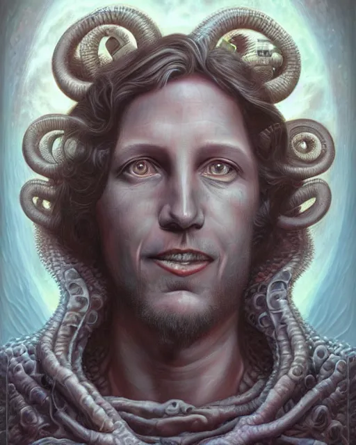 Image similar to lovecraft biopunk portrait of andy gibb by tomasz alen kopera and peter mohrbacher.