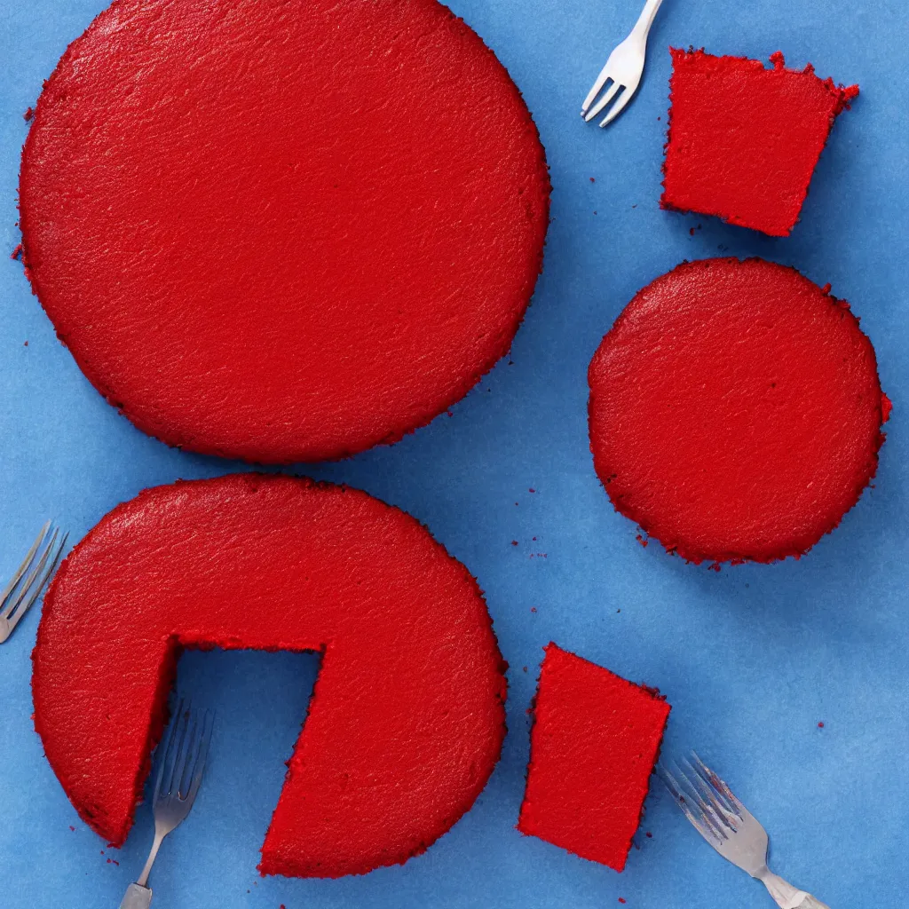 Image similar to top-down view of red cake on top of a blue surface, 8k, high detail, photorealistic, proper shading