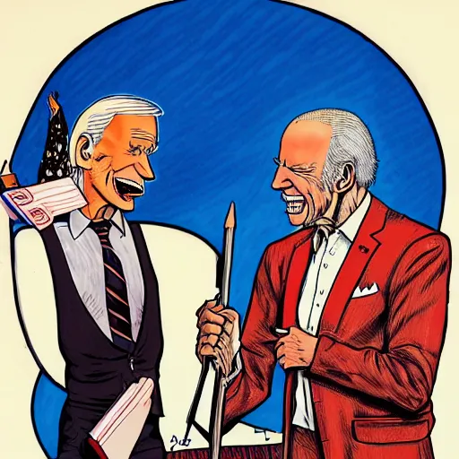 Image similar to The Artwork of R. Crumb and his Cheap Suit - Joe Biden and Kamala Harris, pencil and colored marker artwork, trailer-trash lifestyle