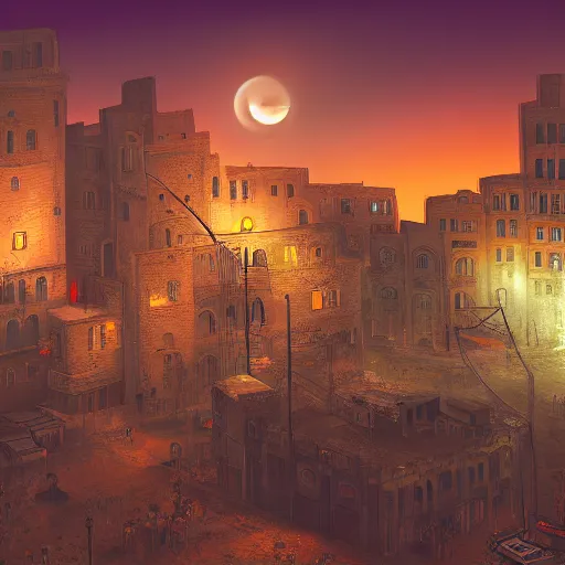 Prompt: a landscape of Jaffa at night, the buildings negative space is skulls, gestalt effect, digital art, trending on artstation.