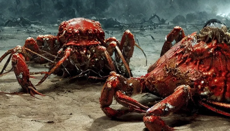 Image similar to big budget horror movie about giant mutant crabs.