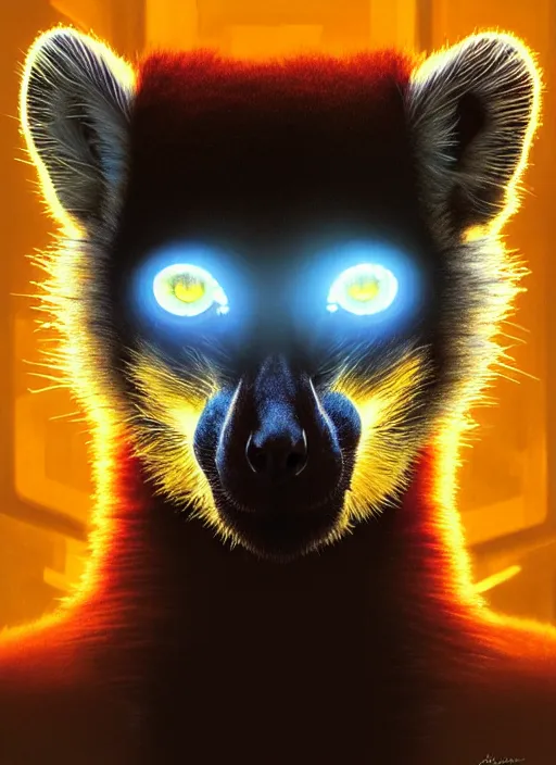 Prompt: symmetry!! portrait of a lemur, sci - fi, tech wear, blue and yellow glowing lights!! intricate, elegant, highly detailed, digital painting, artstation, concept art, smooth, sharp focus, illustration, art by artgerm and greg rutkowski and alphonse mucha