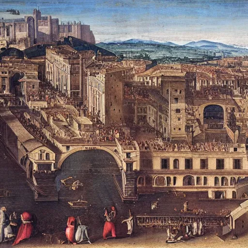 Prompt: the view of a city by girolamo da catignola, 1 5 2 0, architectural painting