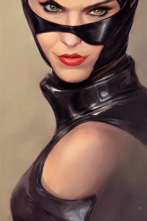 Image similar to portrait of Catwoman by Mandy Jurgens, trending on artstation