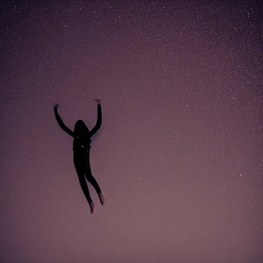 Prompt: a person floating in the blackness of space, stars twinkle and dance in the background, lonesome, wide shot, background, space, minimalist, realistic, no color