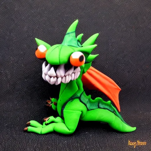 Prompt: polymer clay figure, cute halloween dragon