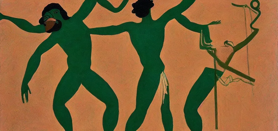 Prompt: an abstract spiritual background, a multiracial greek god dancing, green eyes. high contrast lines, great detail. 2 4 mm, photorealistic, muted color scheme, directed by albert gleizes and victor brauner