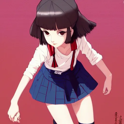 Image similar to a beautiful! boyish! natalie portman alluring gravure! model, wearing japanese school girl outfit with mayan pattern and native style, aztec street fashion, gapmoe yandere grimdark, trending on pixiv fanbox, painted by greg rutkowski makoto shinkai takashi takeuchi studio ghibli, akihiko yoshida