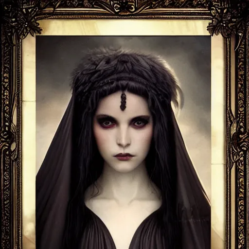 Image similar to a goddess of dark desires a queen of the seduction, hair and cloak in the wind! with a beautiful symmetrical face!!! cinematic lightning, isolated, studio lighting by tom bagshaw - h 7 6 8
