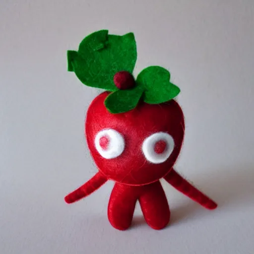 Image similar to creepy strawberry critter felt doll