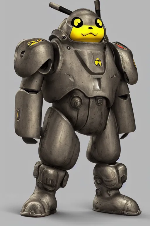 Image similar to portrait of fluffy! pikachu in starcraft glossy terran marine power armor, concept art by wayne reynolds, high quality 3 d render hyperrealist very cute muted color highly detailed, intricate, substance material, vray smooth, soft indoor light, low angle, uhd 8 k, sharp focus, cgsociety