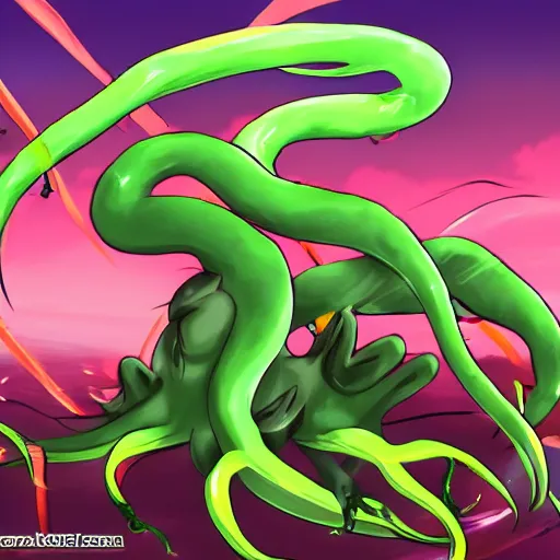 Image similar to Anime tentacle monster, anime shot, action shot, trending anime