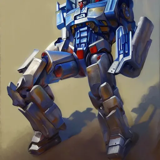 Image similar to greg manchess portrait painting of optimus prime as overwatch character, medium shot, asymmetrical, profile picture, organic painting, sunny day, matte painting, bold shapes, hard edges, street art, trending on artstation, by huang guangjian and gil elvgren and sachin teng