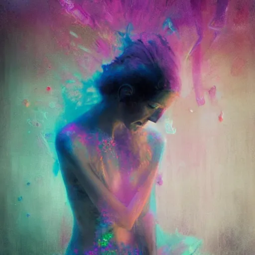 Prompt: ballet resonant frequency by cy Twombly and BASTIEN LECOUFFE DEHARME, colorful, iridescent, volumetric lighting, abstract