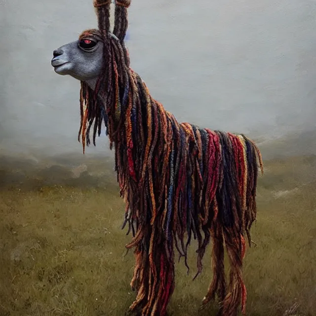 Image similar to llama with dreadlocks, by mandy jurgens, el anatsui, james jean