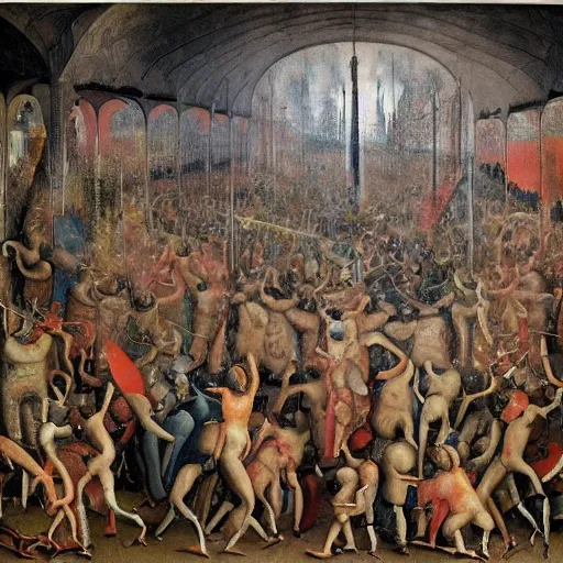 Image similar to a rave party painted by bosch.