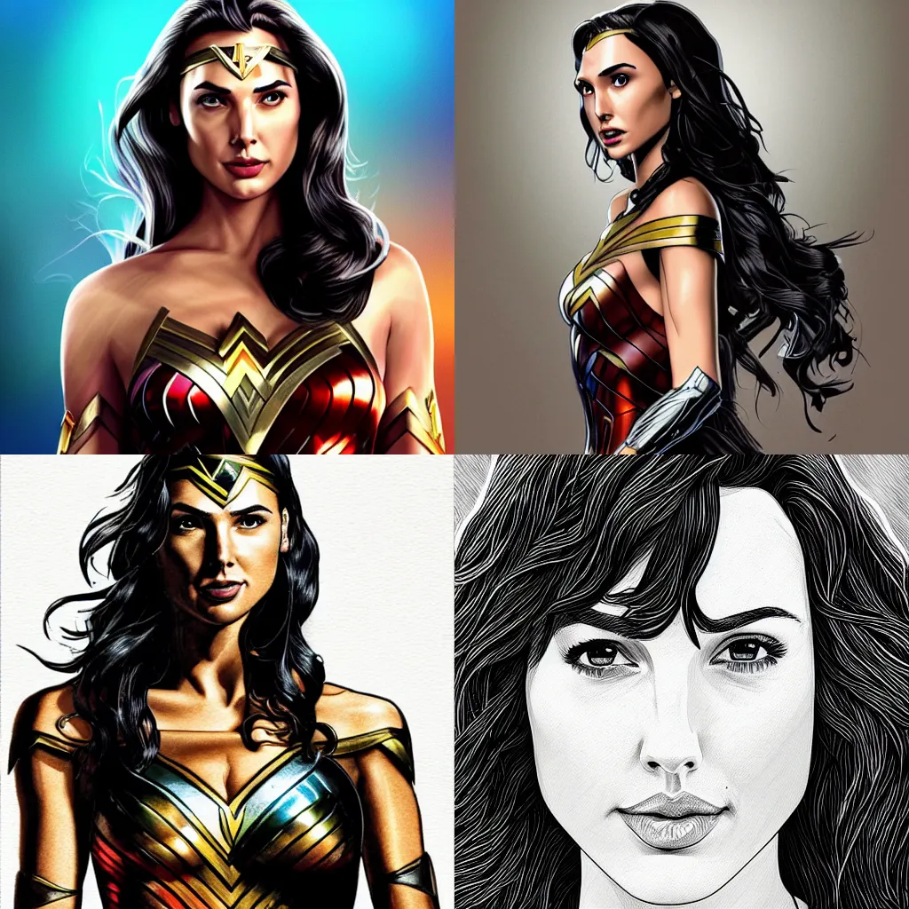 Prompt: gal gadot illustration by greg mike