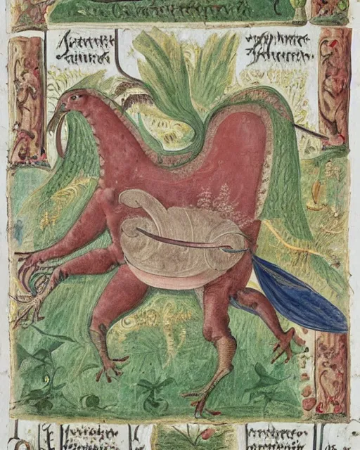 Prompt: a manuscript painting of Voltorb in the style of the Rochester Bestiary, Ashmole Bestiary