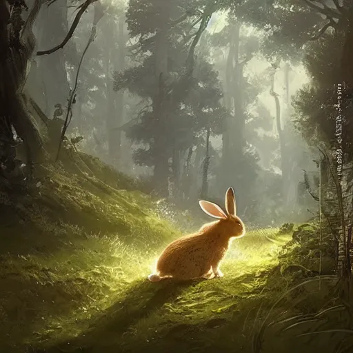 Prompt: a rabbit in the forest, by stanley lau and greg rutkowski