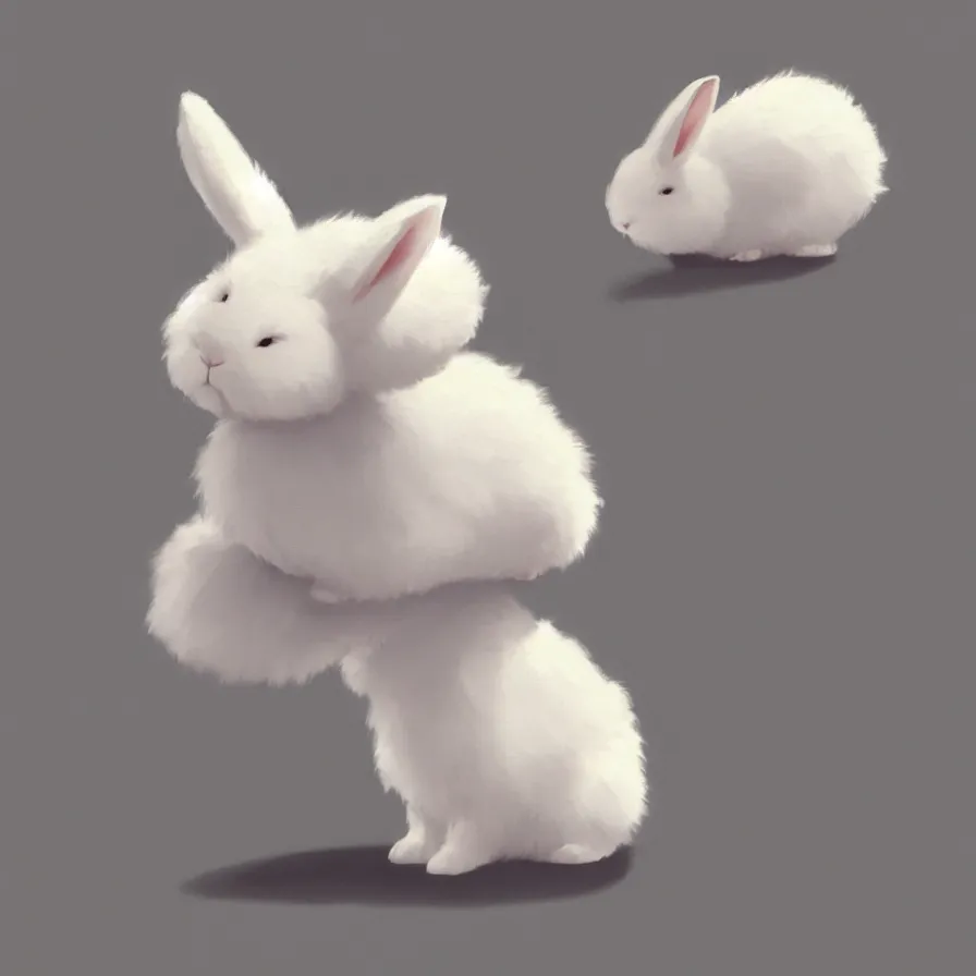 Prompt: Goro Fujita illustrating a lovely white fluffy bunny, with big ears on a plain background, caricatured animals, art by Goro Fujita, sharp focus, highly detailed, ArtStation